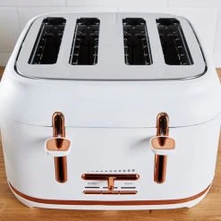 Dunelm 4 Slice Matt White & Copper Toaster -Furn Shop 1000150239 alt02