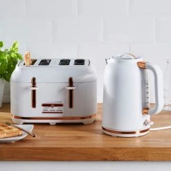 Dunelm 4 Slice Matt White & Copper Toaster -Furn Shop 1000150239 alt04