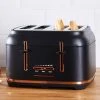Dunelm 4 Slice Matt Black & Copper Toaster -Furn Shop 30620316