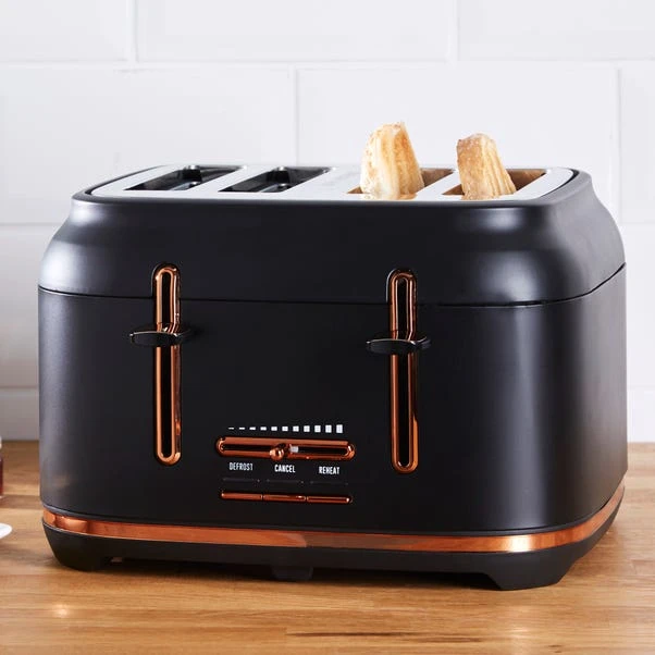 Dunelm 4 Slice Matt Black & Copper Toaster 3 Dunelm 4 Slice Matt Black & Copper Toaster
