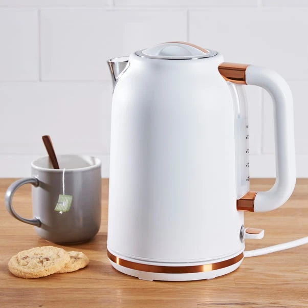 Dunelm 1.7L 3.kW Matt White & Copper Jug Kettle 3 Dunelm 1.7L 3.kW Matt White & Copper Jug Kettle