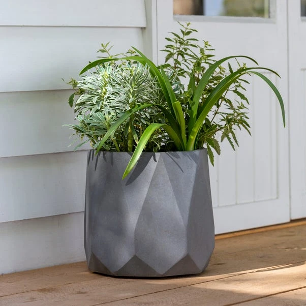 Dunelm Fibre Clay Geometric Grey Planter 3 Dunelm Fibre Clay Geometric Grey Planter