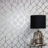 Fine Décor Wallpaper Platinum Geo Trellis Silver Vinyl Wallpaper -Furn Shop 30677674