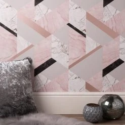 Fine Décor Wallpaper Marblesque Geo Pink Wallpaper