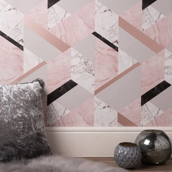 Fine Décor Wallpaper Marblesque Geo Pink Wallpaper 3 Fine Décor Wallpaper Marblesque Geo Pink Wallpaper