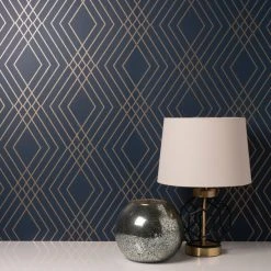 Fine Décor Wallpaper Shard Trellis Navy Wallpaper