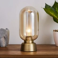 Dunelm Safi Mesh Detail Touch Table Lamp Antique Brass
