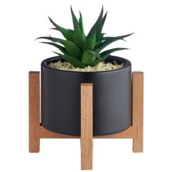 Dunelm Black Pot On A Wooden Stand With Plant -Furn Shop 30729965 alt03