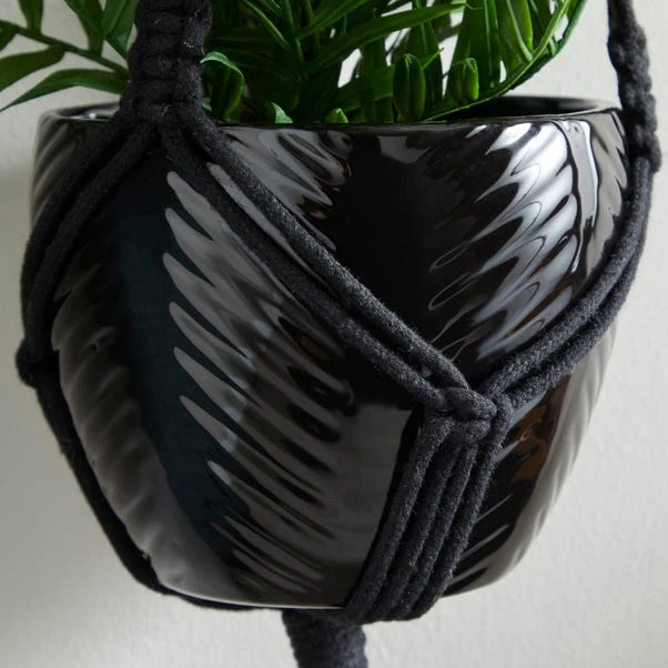Dunelm Black Hanging Ceramic Pot With Macrame 5 Dunelm Black Hanging Ceramic Pot With Macrame - Image 3