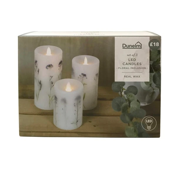 Dunelm Pack Of 3 Lavender Inclusion LED Candles 5 Dunelm Pack Of 3 Lavender Inclusion LED Candles - Image 3