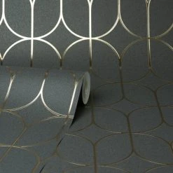 Fine Décor Wallpaper Platinum Rosco Trellis Charcoal Foil Wallpaper -Furn Shop 30747094 alt02