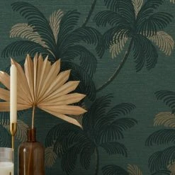 Dunelm Palm Print Emerald Green Wallpaper -Furn Shop 30770738 alt03
