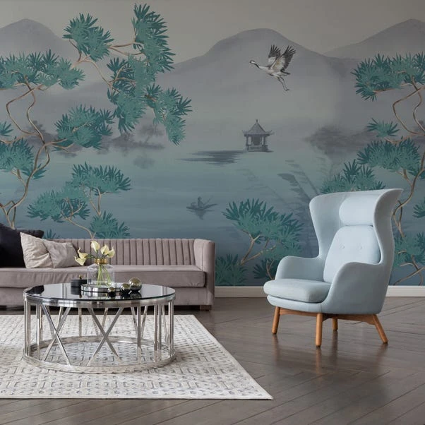 Dunelm Cranes Teal Mural 3 Dunelm Cranes Teal Mural
