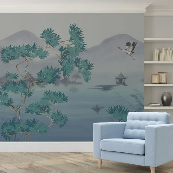 Dunelm Cranes Teal Mural 5 Dunelm Cranes Teal Mural - Image 3