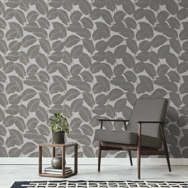 Fine Décor Wallpaper Larson Leaf Charcoal Wallpaper 3 Fine Décor Wallpaper Larson Leaf Charcoal Wallpaper