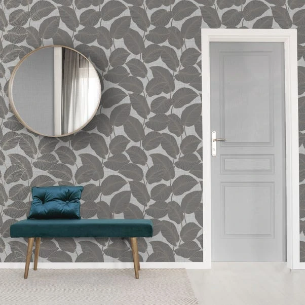 Fine Décor Wallpaper Larson Leaf Charcoal Wallpaper 4 Fine Décor Wallpaper Larson Leaf Charcoal Wallpaper - Image 2