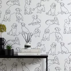 Dunelm Linear Dogs White Wallpaper -Furn Shop 30783035 alt03