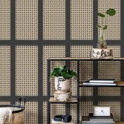 Dunelm Cane Panel Black Wallpaper