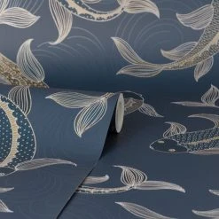 Dunelm Decorative Fish Navy Wallpaper -Furn Shop 30783059 alt02