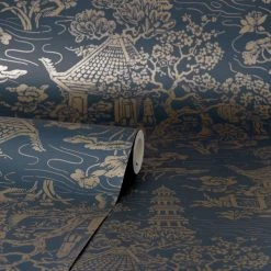 Dunelm Archive Pagoda Navy Wallpaper -Furn Shop 30783061 alt02