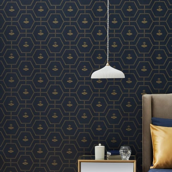 Dorma Heritage Bee Navy Wallpaper 3 Dorma Heritage Bee Navy Wallpaper