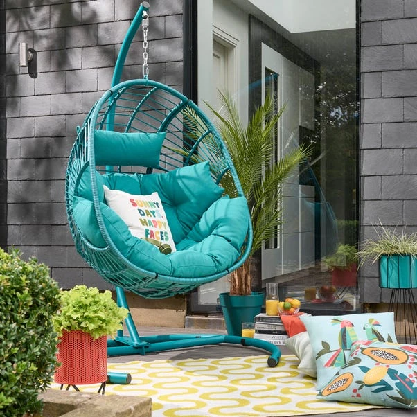 Dunelm Elements Peacock Hanging Egg Chair 4 Dunelm Elements Peacock Hanging Egg Chair - Image 2