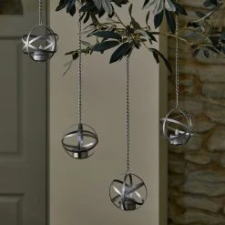 Dunelm Pack Of 4 Silver LED Hanging Solar Tea Lights -Furn Shop 30792762 alt01