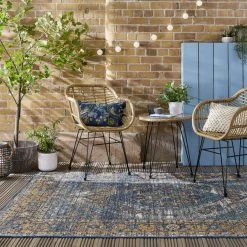 Dunelm Traditional Reversible Indoor Outdoor Blue Rug